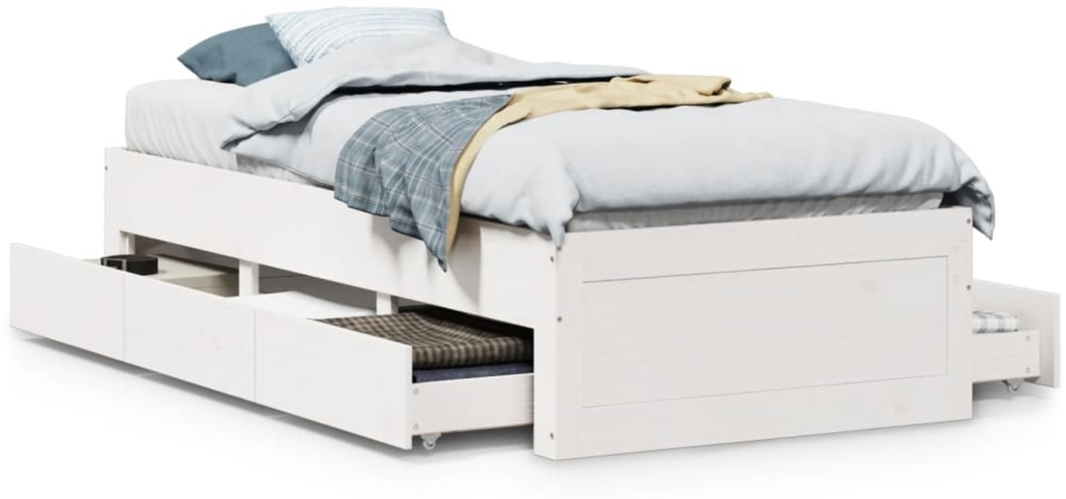 vidaXL Massivholzbett ohne Matratze mit Schubladen Weiß 75x190 cm 3308829 Bild 1