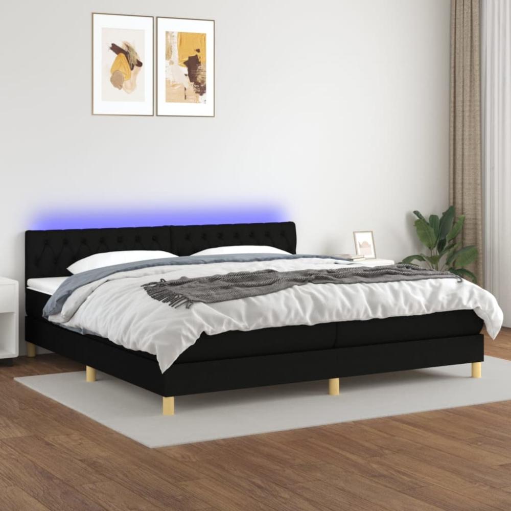 vidaXL Boxspringbett mit Matratze & LED Schwarz 200x200 cm Stoff, Härtegrad: H2 [3133983] Bild 1