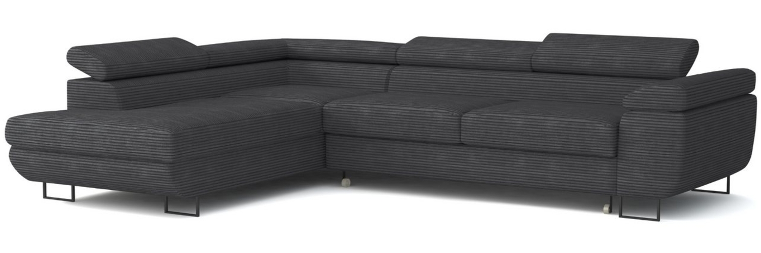 Deine Möbel 24 Wohnlandschaft ASTON Cord-Stoff Samt 277 cm breit Ecksofa Sofa Wohnzimmer L-Couch, Grau Beige Dunkelgrau Anthrazit Graphit Schwarz Hellgrau verstellbare Kopfstütze 2 Teile, mit Schlaffunktion Bettfurnktion Bettkasten Stauraum Bild 1