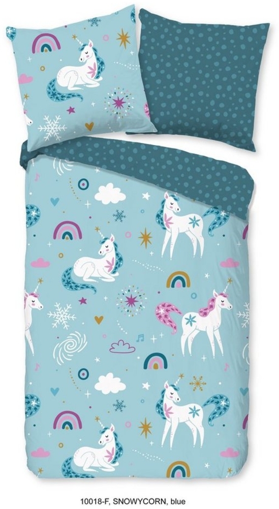 soma Bettwäsche einhorn bettwäsche 135x200 sale mit reißverschluss blau, Biber, 2 teilig, kinder biber bettwäsche biber 135x200 Einhorn Unicorn Bettwäsche Bild 1