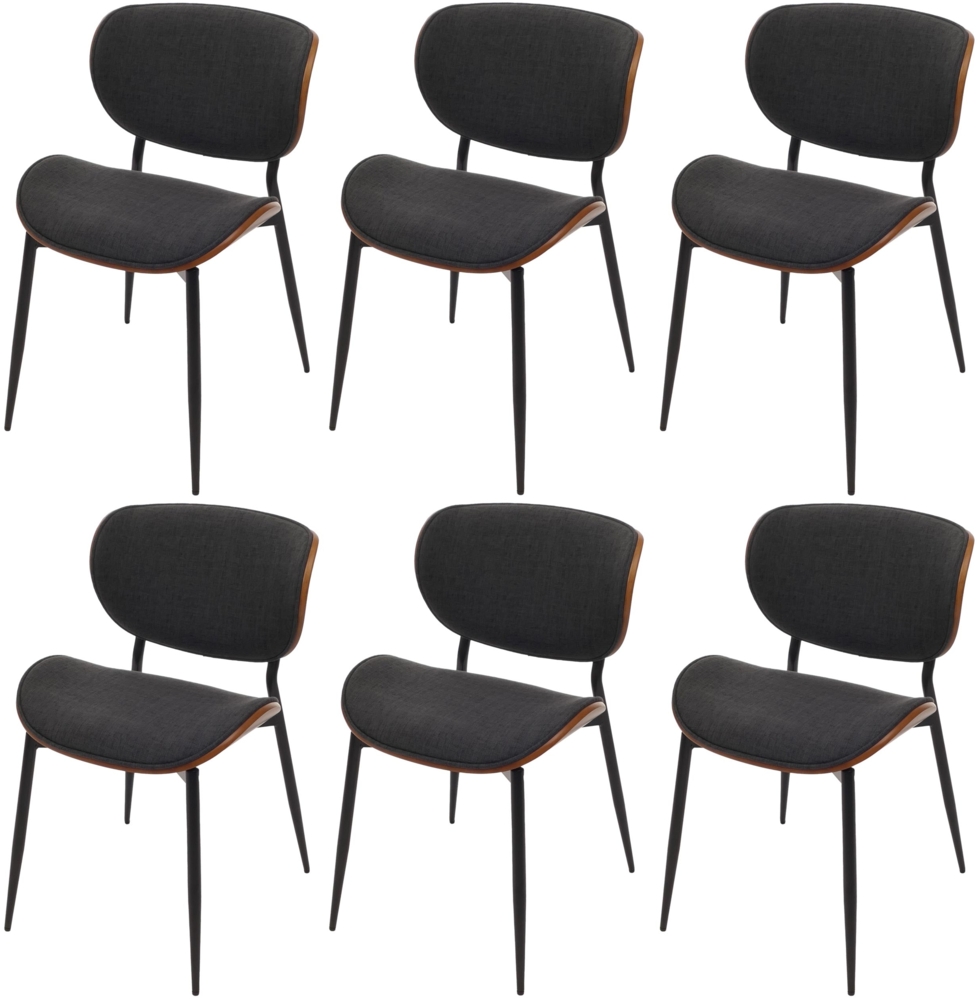 6er-Set Esszimmerstuhl HWC-O45, Bugholz Stoff (370g/m²) Öko-Tex FSC®-zertifiziert ~ Walnuss-Optik, dunkelgrau Bild 1