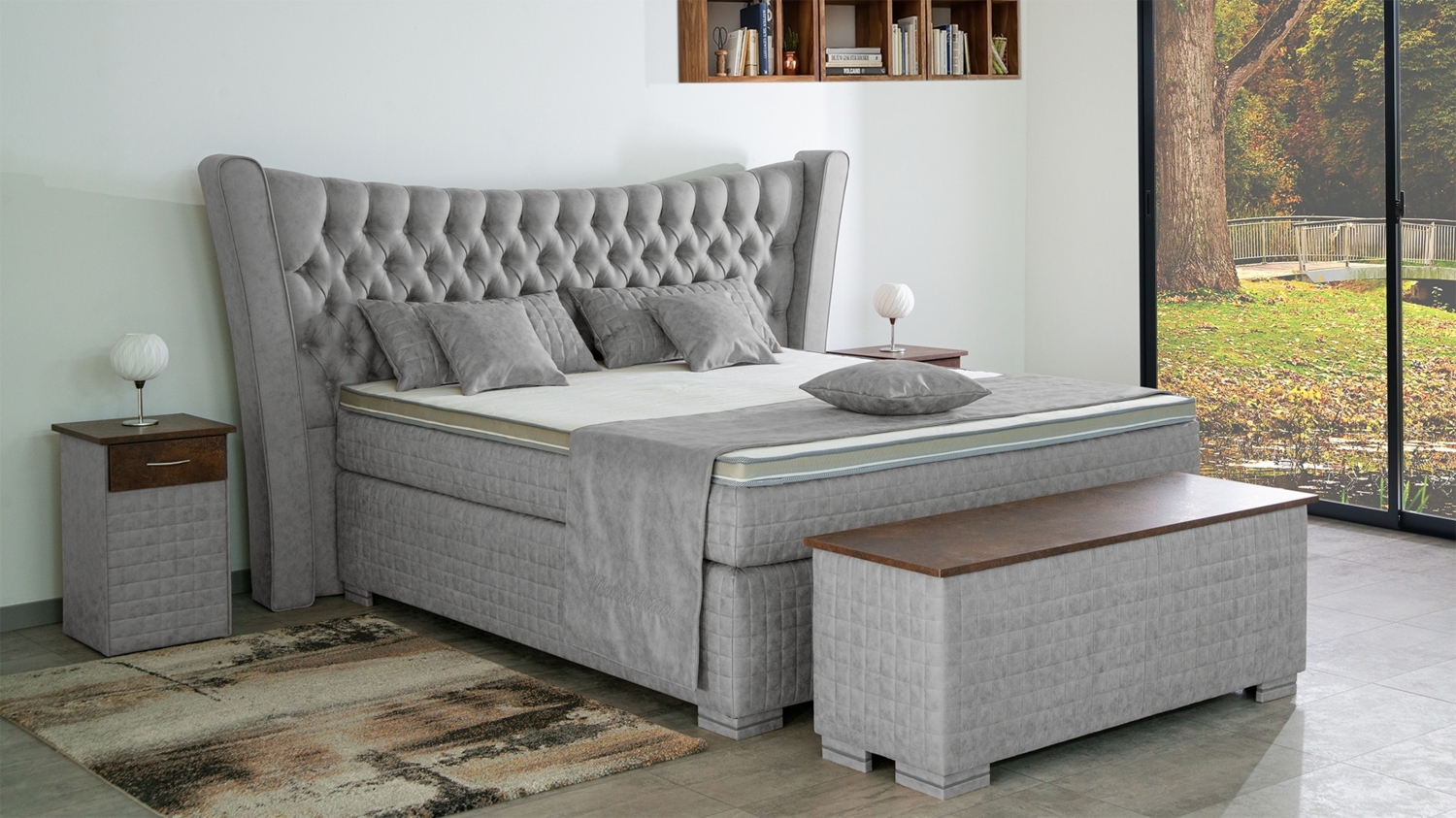 Meisterbetten Boxspringbett Oslo 160x220 in MS-Silver Grey, Matratzenbezug Oslo, Ergoflex-Topper Bild 1