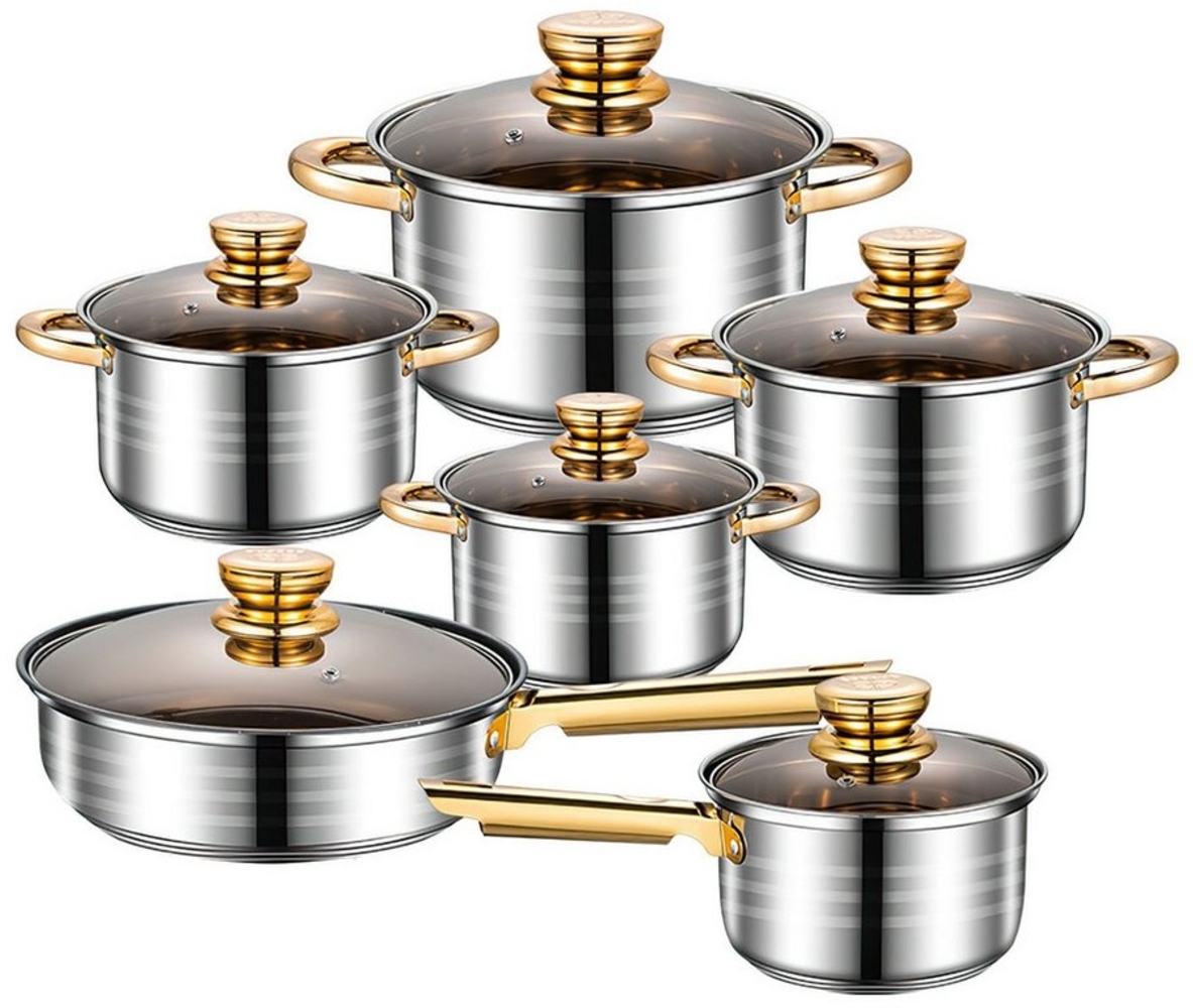 Refined Living Topf-Set Topfset induktionsgeeignet 6-teilig Kochtopf Set mit Glasdeckel, (18/18/20/22/26/26cm, 6-tlg, Milchtopf Bratpfanne Suppentopf Pfanne Edelstahl Teilmattiert), für alle Induktionskochfelder Induktions Töpfe Set Bild 1