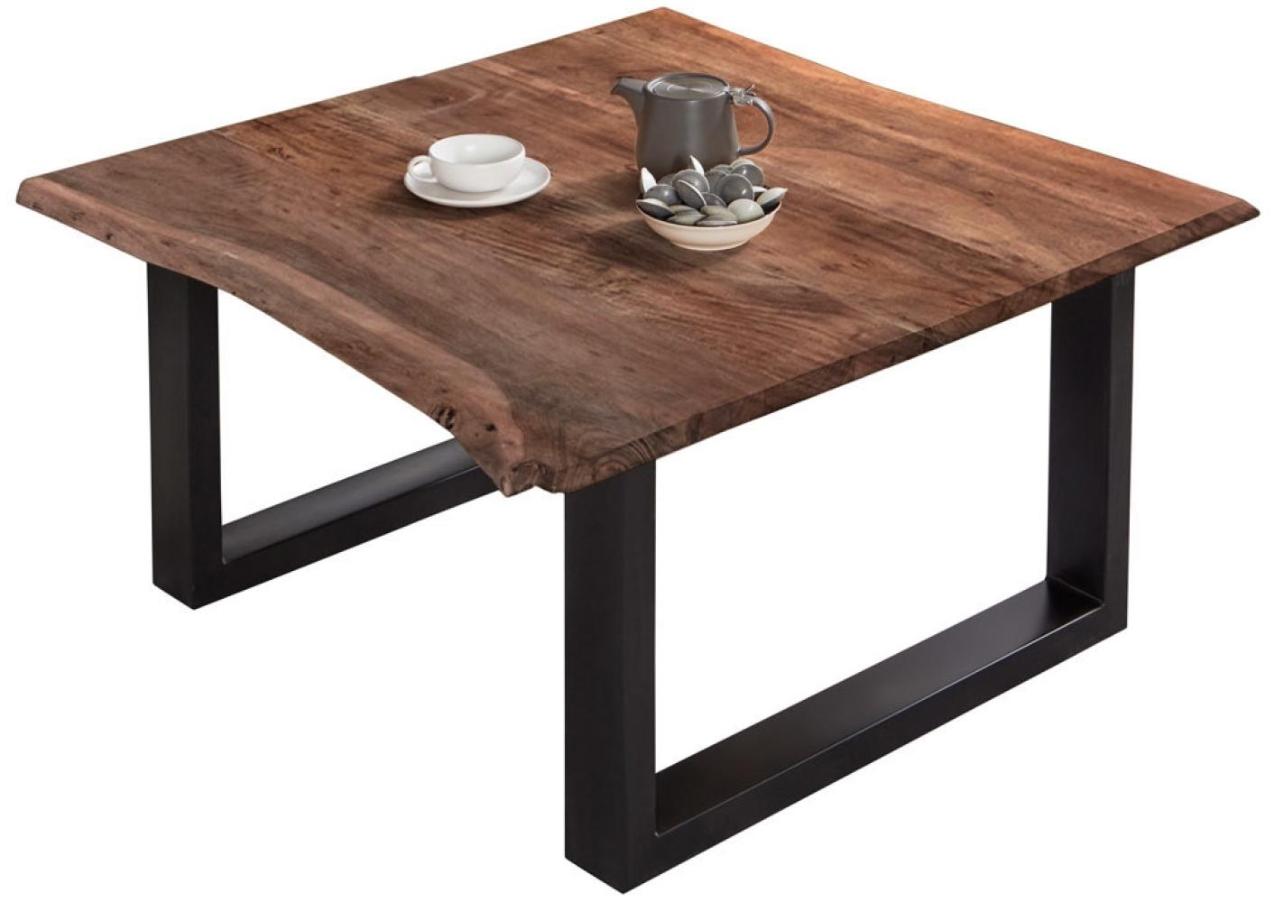 Couchtisch Baumkante massiv Akazie Nussbaum 80x80 schwarz BILLY 526535 Bild 1