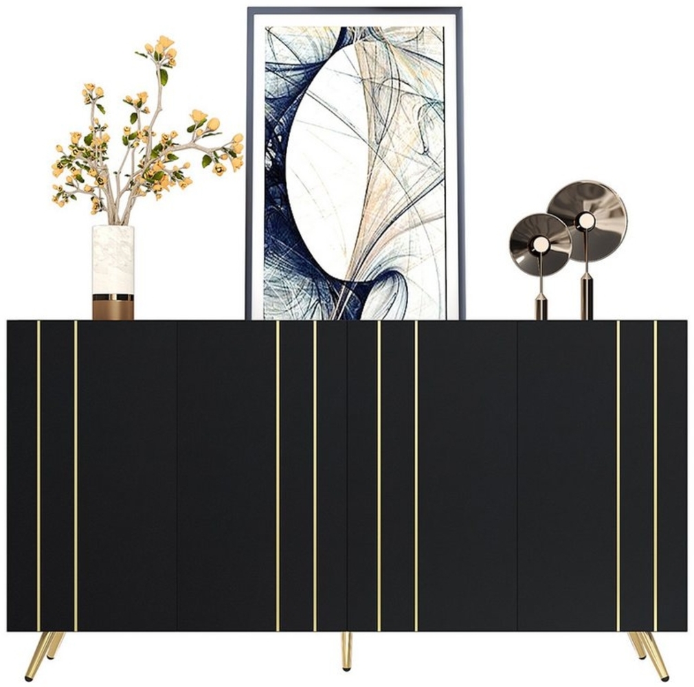 OKWISH Sideboard mit verstellbaren Einlegeböden (Beistellschrank, Hochschrank, 1 St, 4 Türen), mit goldfarbenen Metallstreifen Bild 1