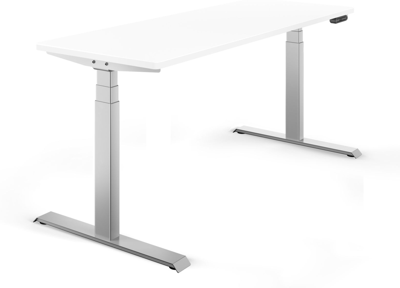 Schreibtisch elektrisch höhenverstellbar REC 120x60cm, Tischplatte Weiss mit Gestell Silber Bild 1