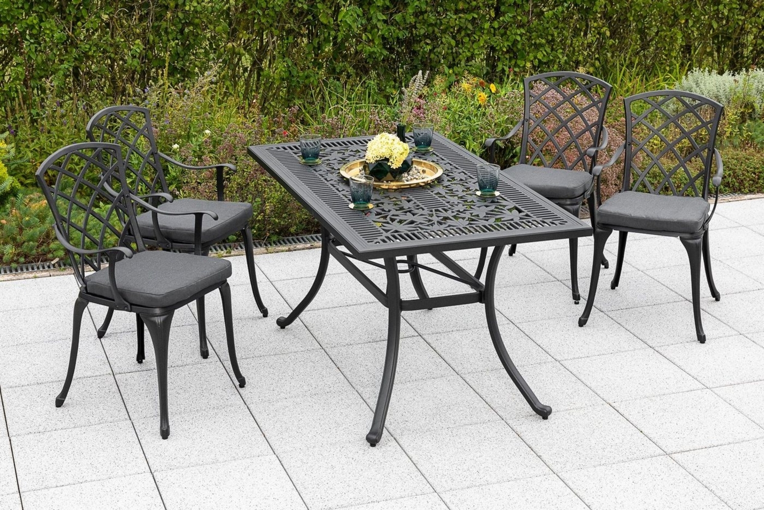 MERXX Garten-Essgruppe Rhodos, (Set, 9-tlg), 4 Sessel,inkl. Auflagen, Tisch Bild 1