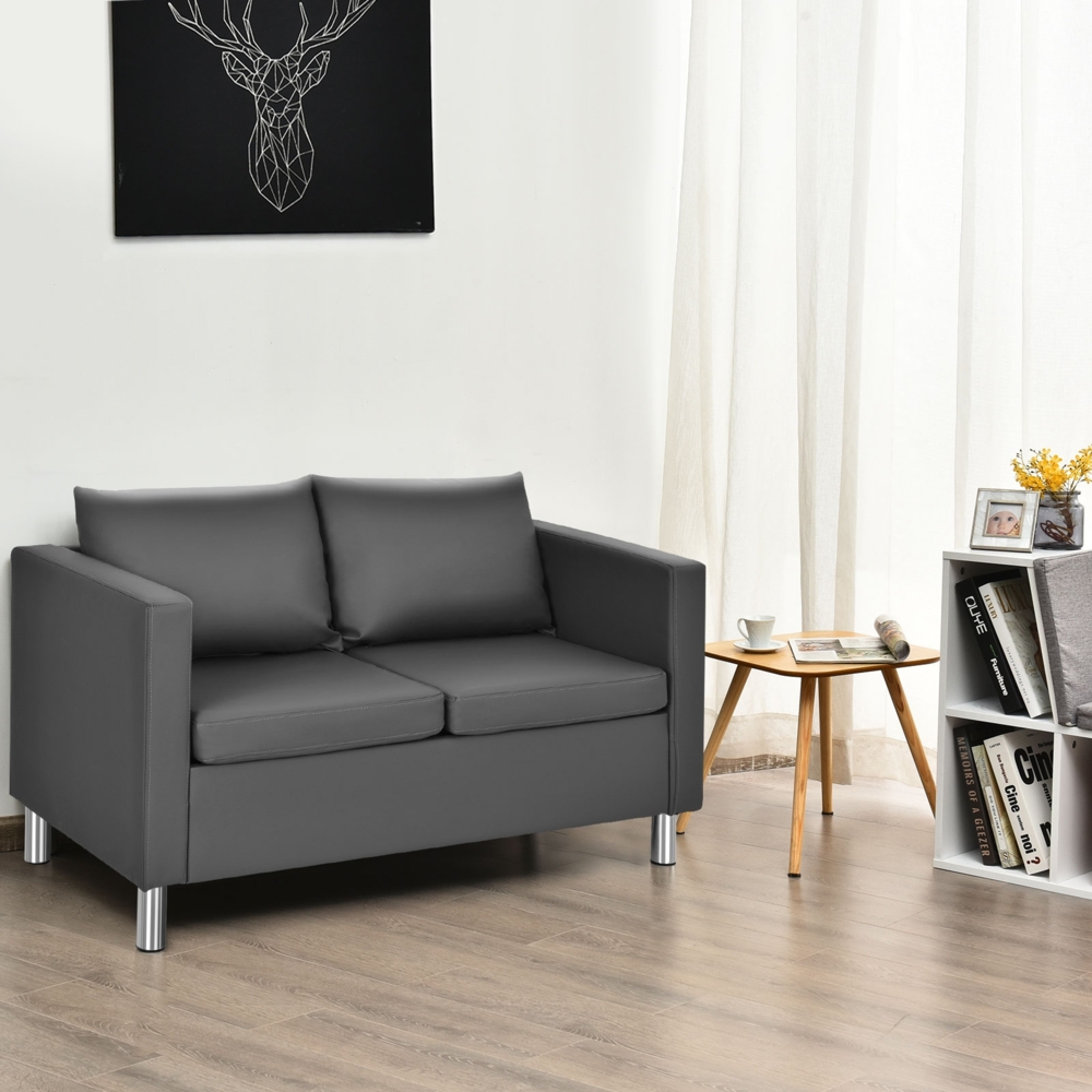 Modernes Zweisitzer-Sofa Kunstleder-Sofa mit weichem Kissen und Kautschukholzbeinen für Zuhause und Büro grau Bild 1