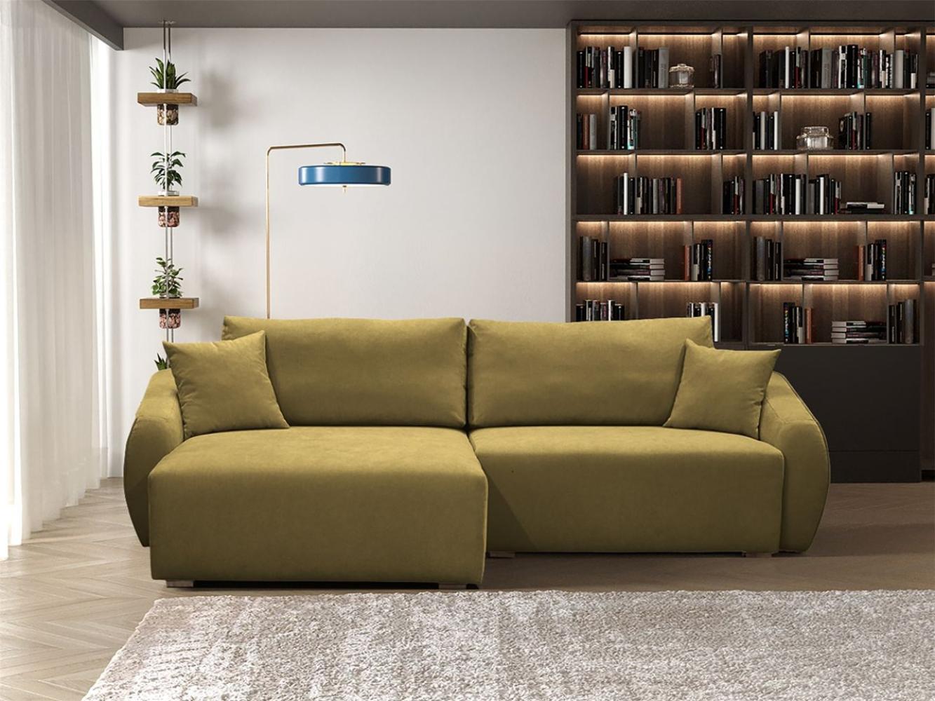 Ecksofa Designersofa Sofa ELISE in Stoff Wind Olivgrün Ottomane Links Bild 1