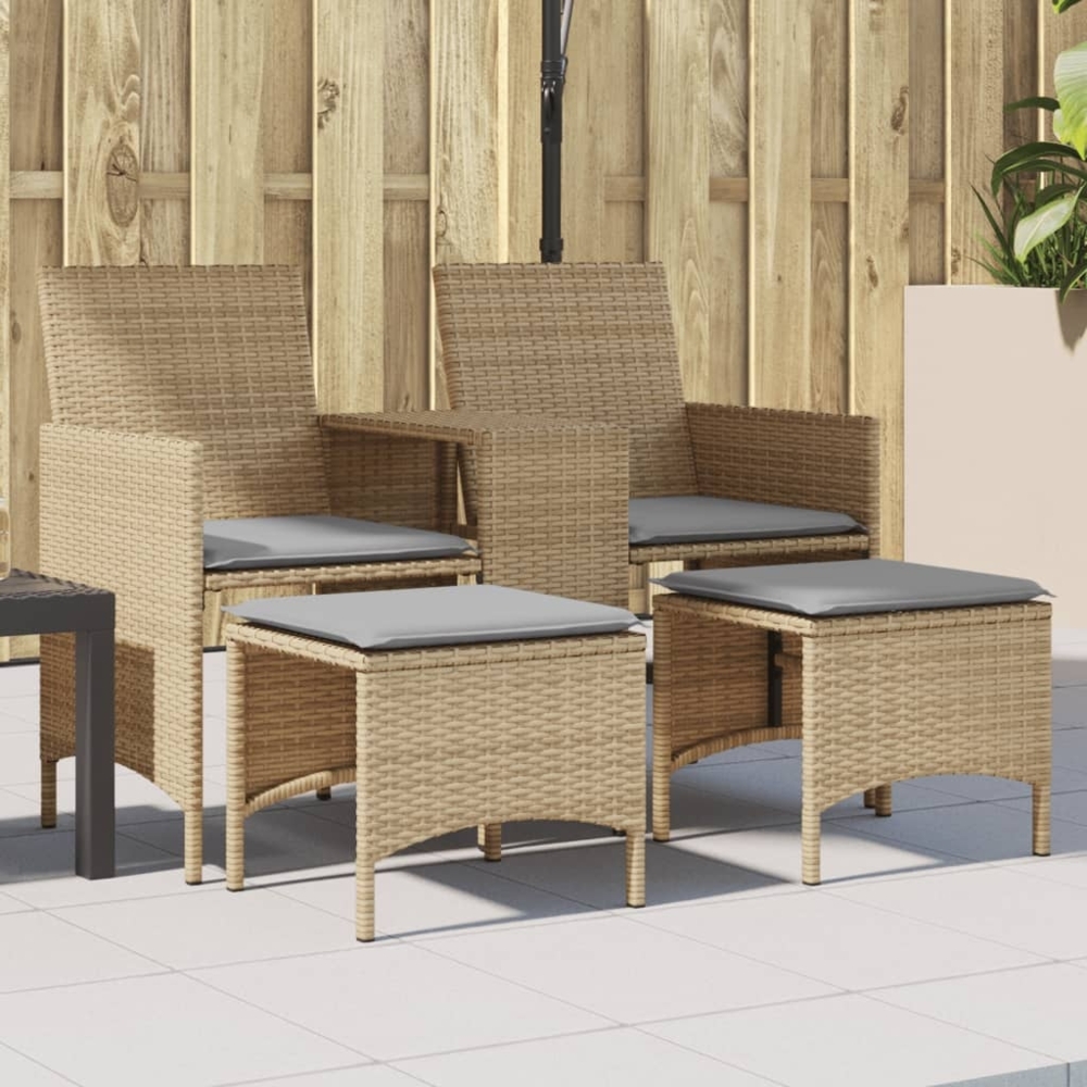 vidaXL Gartensofa 2-Sitzer mit Tisch und Hockern Beige Poly Rattan 4003893 Bild 1