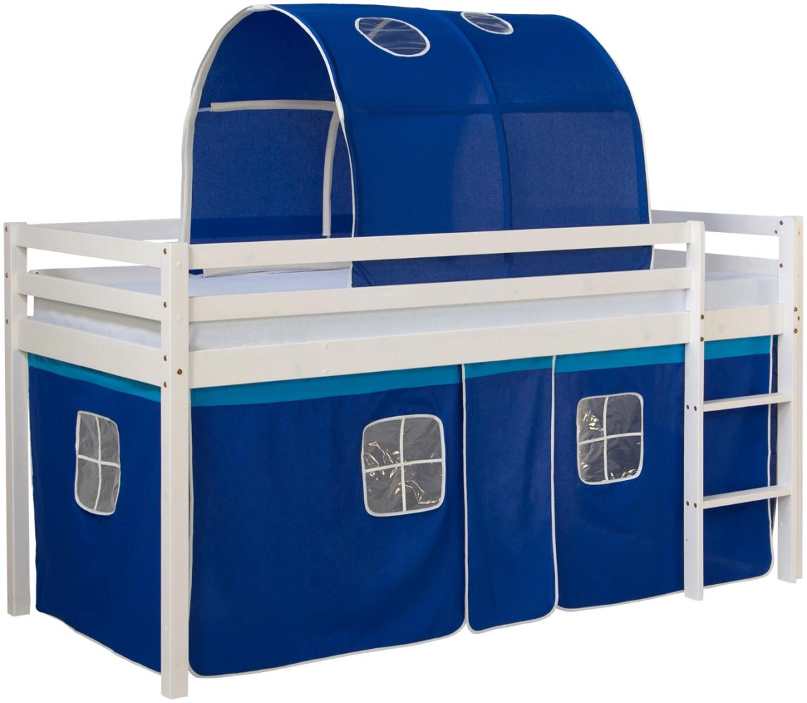 Homestyle4u Spielbett mit Tunnel, Blau, Kiefernholz blau / weiß, 90 x 200 cm Bild 1