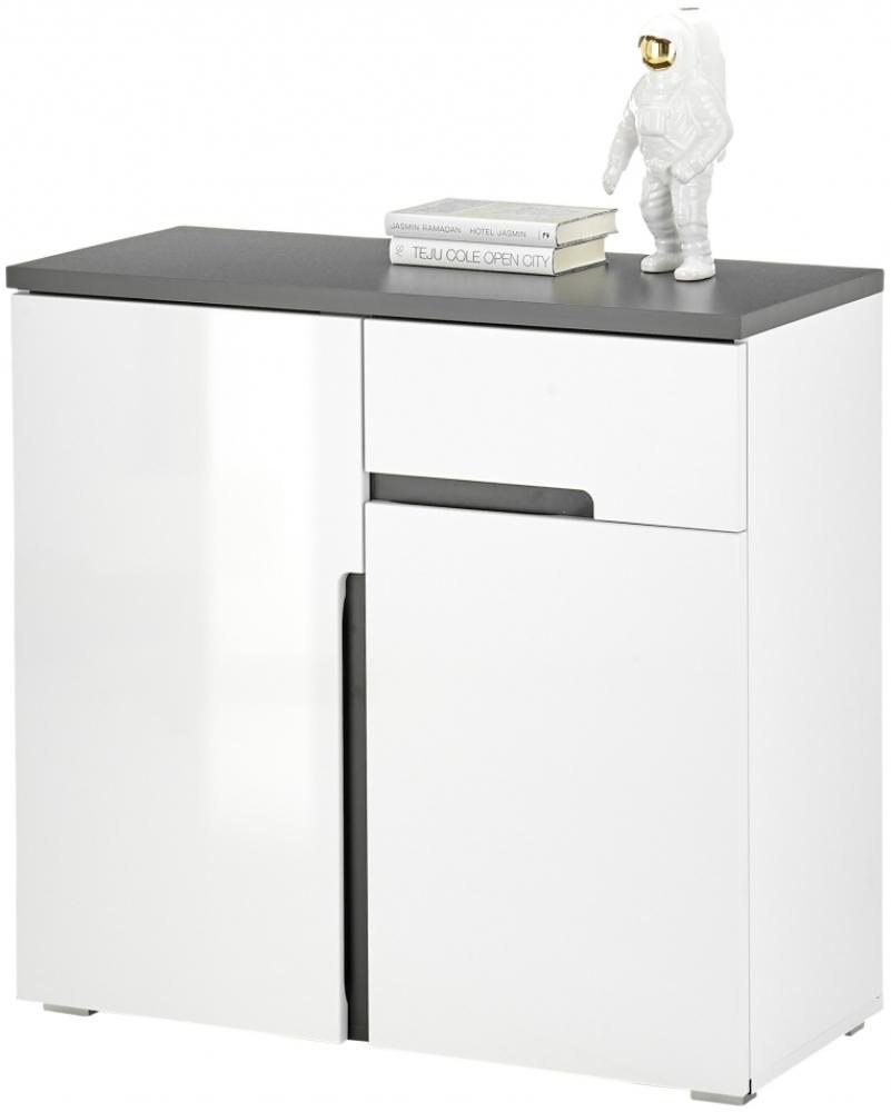 Kommode BOSTON Sideboard Weiß Hochglanz / Anthrazit ca. 88 x 83 x 38 cm Bild 1