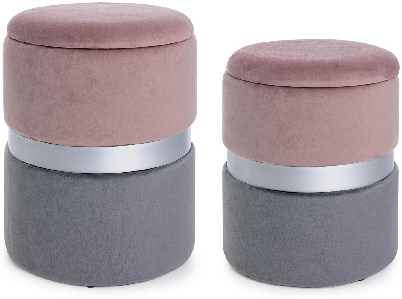 Pouf Polina 2er-Set zweifarbig, Rosa/Grau, 32x32x38 / 36x36x44 cm Bild 1