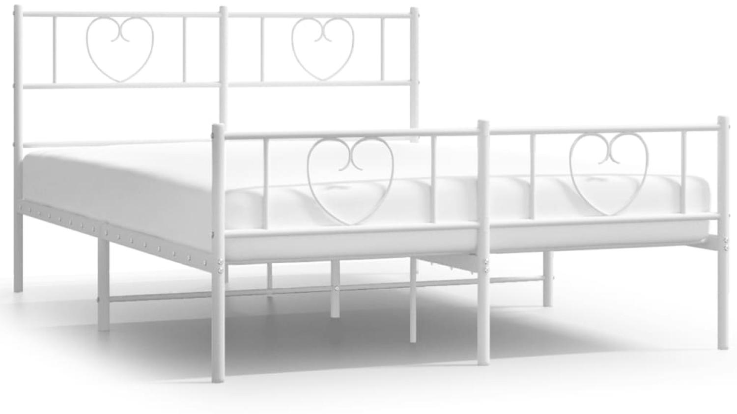 vidaXL Bettgestell mit Kopf- und Fußteil, Metall, Weiß, 120x190 cm Bild 1