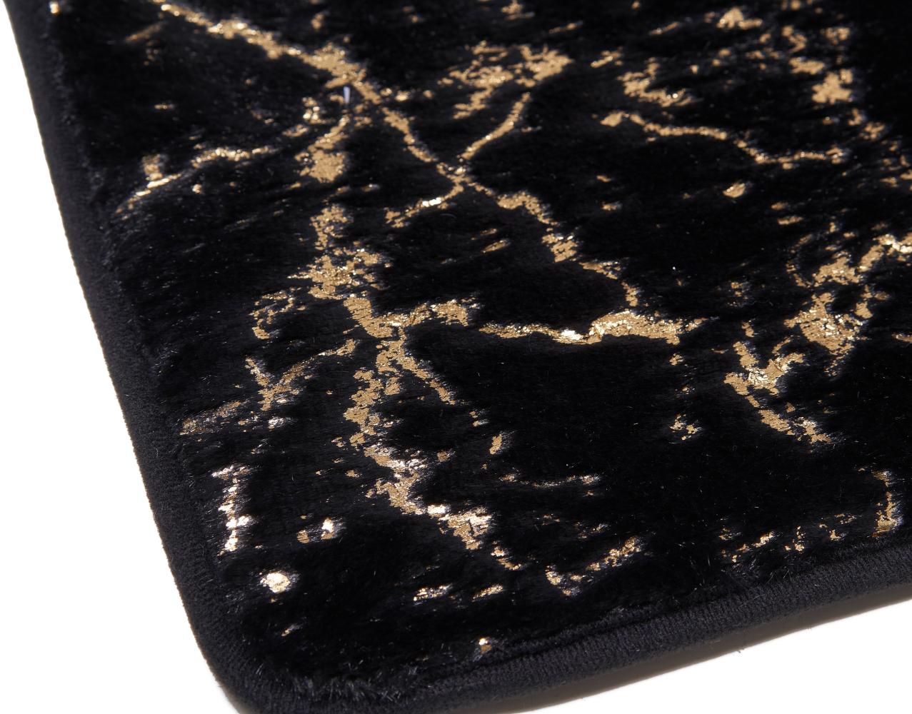 Marmour 3-teilig Bad Matte Dusche Set von 2 Rutsch Stand Bad Matten Wasser absorbierende Toillette Badezimmer Teppich, 1x Matte für Toilettendeckel Marmour-Schwarz Bild 1