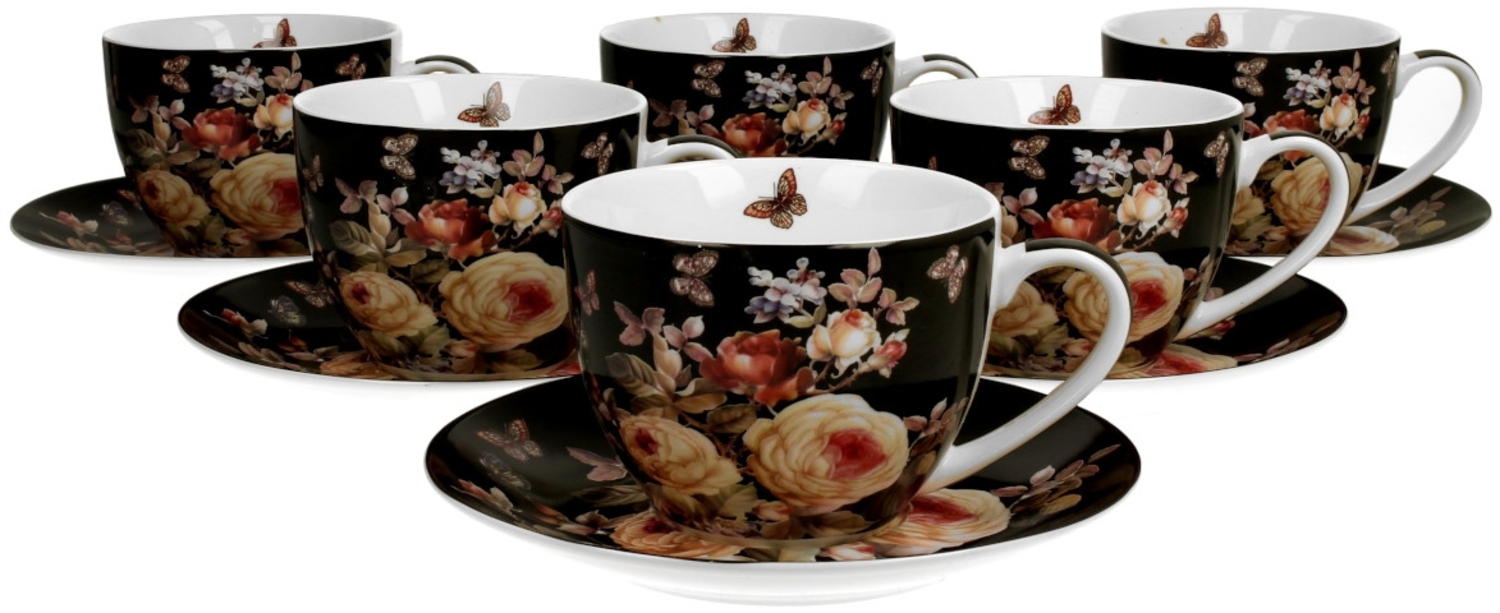 DUO FLORAL 6er-Set Tassen 280 ml WARDA mit Untertassen, New Bone China Porzellan Bild 1