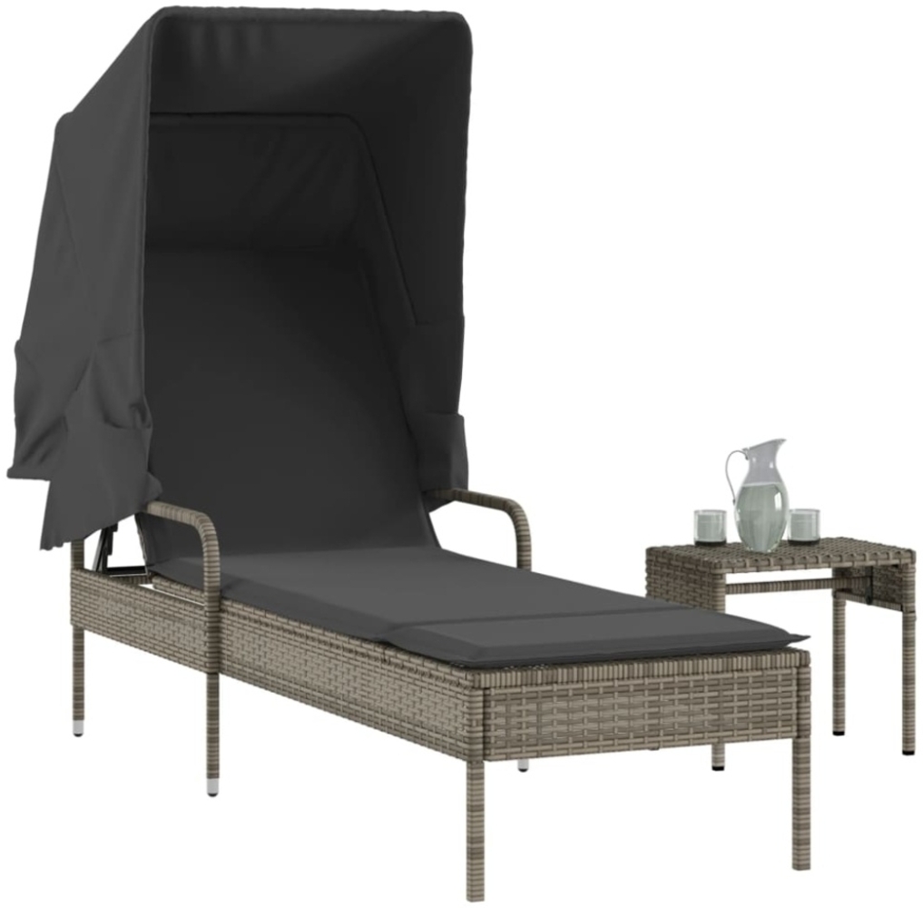 vidaXL Sonnenliege mit Dach und Tisch Grau Poly Rattan 368199 Bild 1