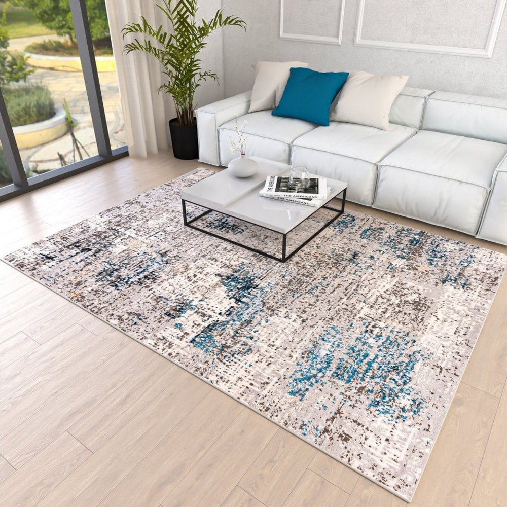 Mazovia Designteppich Modern Teppich für Wohnzimmer - Abstrakt Muster, Beige Blau Grau, 80 x 150 cm, Abstrakt, Modern, Höhe 8 mm, Kurzflor Bild 1