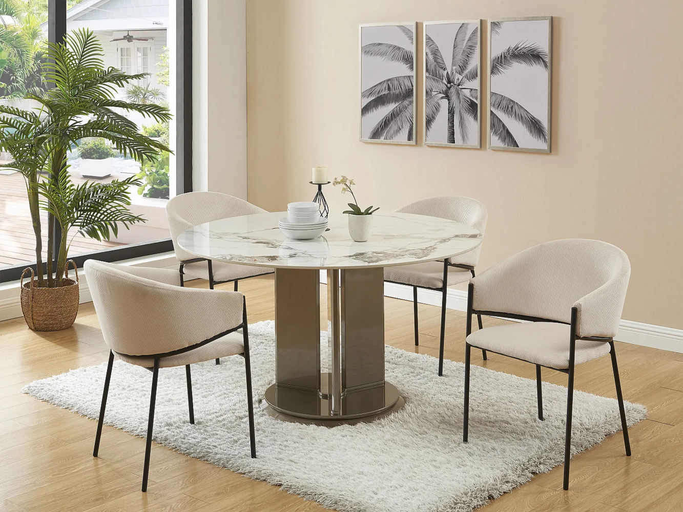 Vente-unique - Stuhl mit Armlehnen 6er-Set - Cord & Schwarzes Metall - Cremefarben - ORDIDA von Pascal MORABITO Bild 1