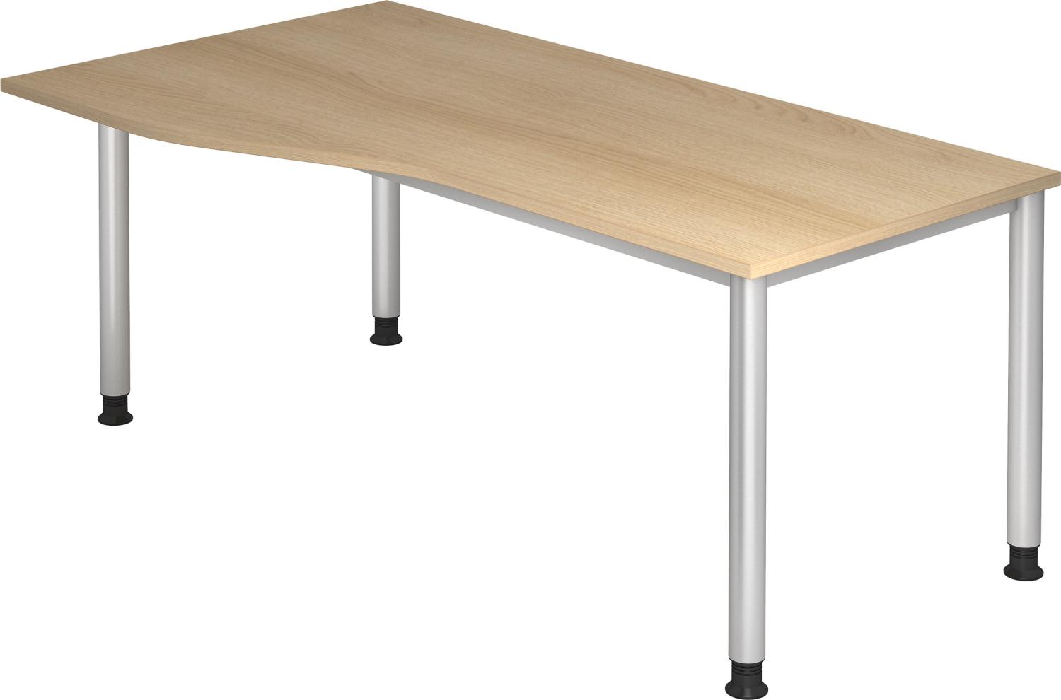 bümö höhenverstellbarer Schreibtisch H-Serie 180x100 cm in Eiche, Gestell in Silber - großer PC Tisch für's Büro manuell höhenverstellbar, Computertisch verstellbar, HS-18-E Bild 1