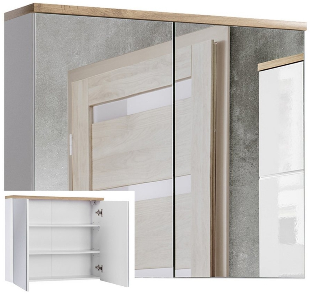 Spiegelschrank 80 cm SOLNA-56, weiß mit Wotaneiche, B x H x T ca. 80 x 70 x 20cm Bild 1