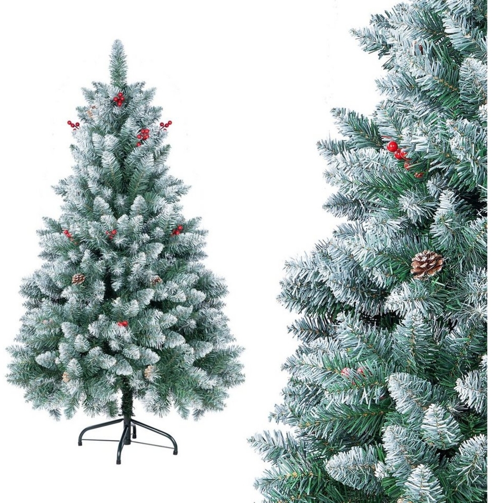 Homewit Künstlicher Weihnachtsbaum 120cm / 150cm/ 180 cm künstliche Weihnachtsbaum, künstliche grüne Tannenbaum Christbaum schneebedeckter Tannenbaum mit Metallständer, Christbaum PVC- und Tannennadeln, Kiefernzapfe und, rote Beere, Kunstbaum Weihnacht... Bild 1