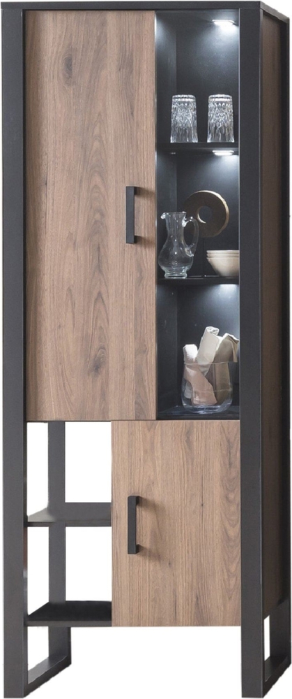 Vitrinenschrank Jami 75x200x39 Vitrine Schwarz-Okapi Nuss/Okapi Nuss 10134 Bild 1