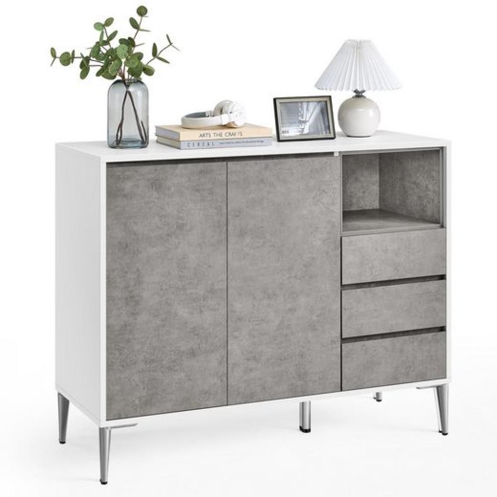 Vasagle Aufbewahrungsschrank, Sideboard, Küchenschrank mit Türen, höhenverstellbare Ablagen, 3 Schubladen, offenes Fach, modern, 40 x 103,5 x 85 cm für Wohnzimmer Küche, betongrau Bild 1