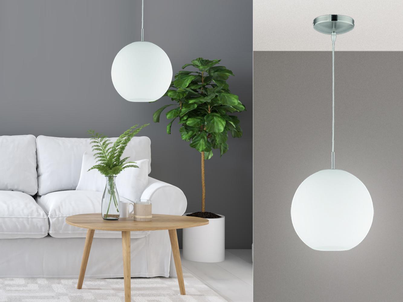 Reality Leuchten LED Pendelleuchte, Dimmfunktion, LED wechselbar, Warmweiß, kleine Bauhaus Lampe über-n Esstisch & Bett Lampenschirm-e Glas, Ø25cm Bild 1