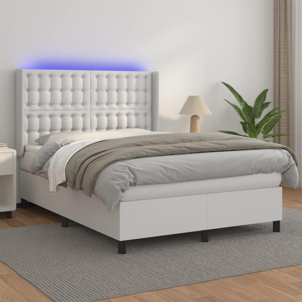 vidaXL Boxspringbett mit Matratze & LED Weiß 140x190 cm Kunstleder 3139380 Bild 1