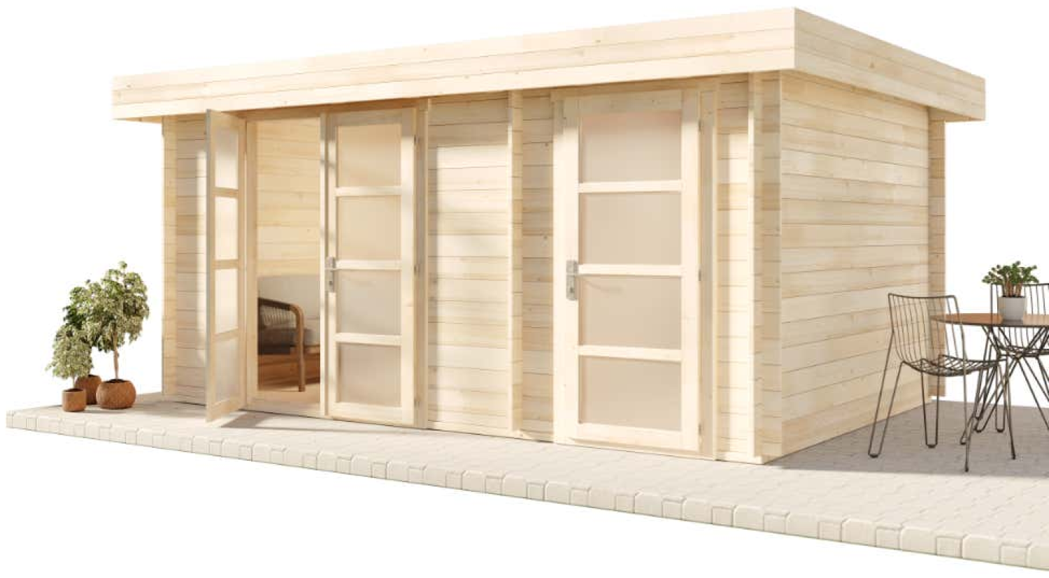 Alpholz Gartenhaus Modern-E Gartenhaus aus Holz Holzhaus mit 44 mm Wandstärke FSC zertifiziert Blockbohlenhaus mit Montagematerial Bild 1