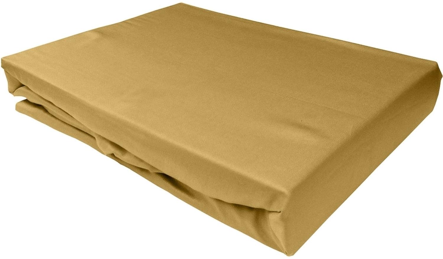 Bettwaesche-mit-Stil Mako-Satin Spannbettlaken gold 200x200cm Höhe 31-40cm Bild 1