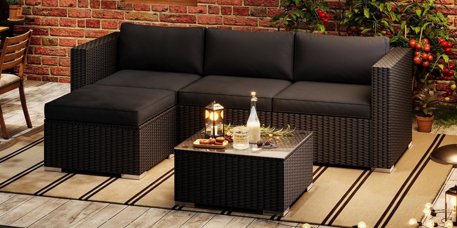 MeXo Gartensofa Rattan Modulsofa mit Liegefunktion Outdoor Wetterfest Balkon Terrasse, 64x64cm xxl Sitzfläche, 10cm breite Komfort-Armlehnen, 10cm Luxus Sitzkissen, 7+ freie Kombinationen zur Auswahl, Polyrattan Lounge anthrazit Loungesessel Bild 1
