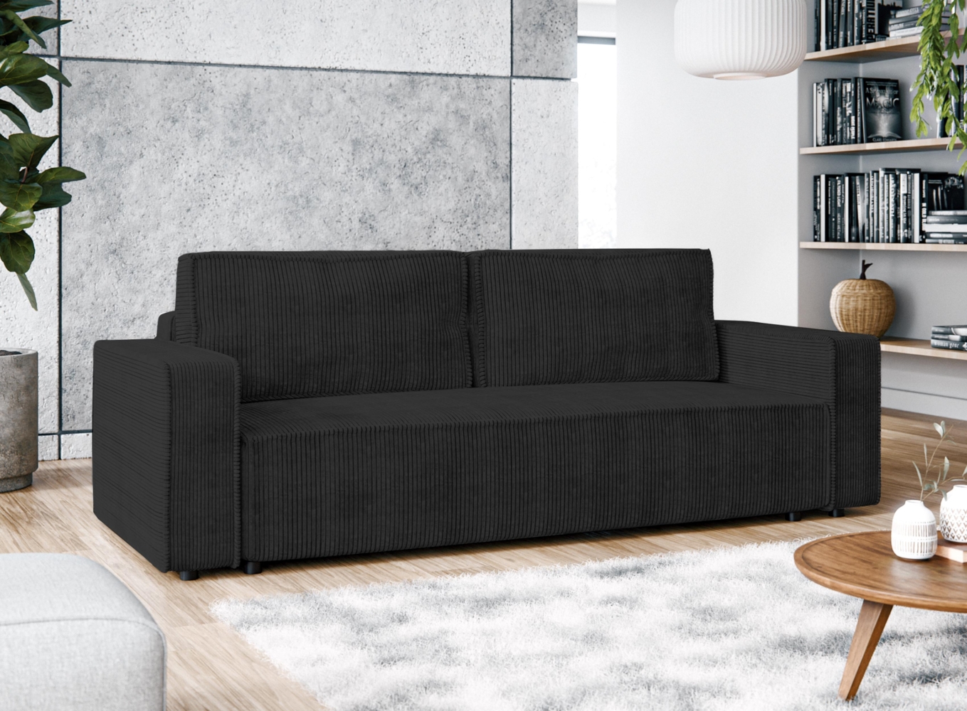 AX LIVING Aydin Cord Sofa 3 Sitzer Sofa mit Schlaffunktion Dunkelgrau Bild 1