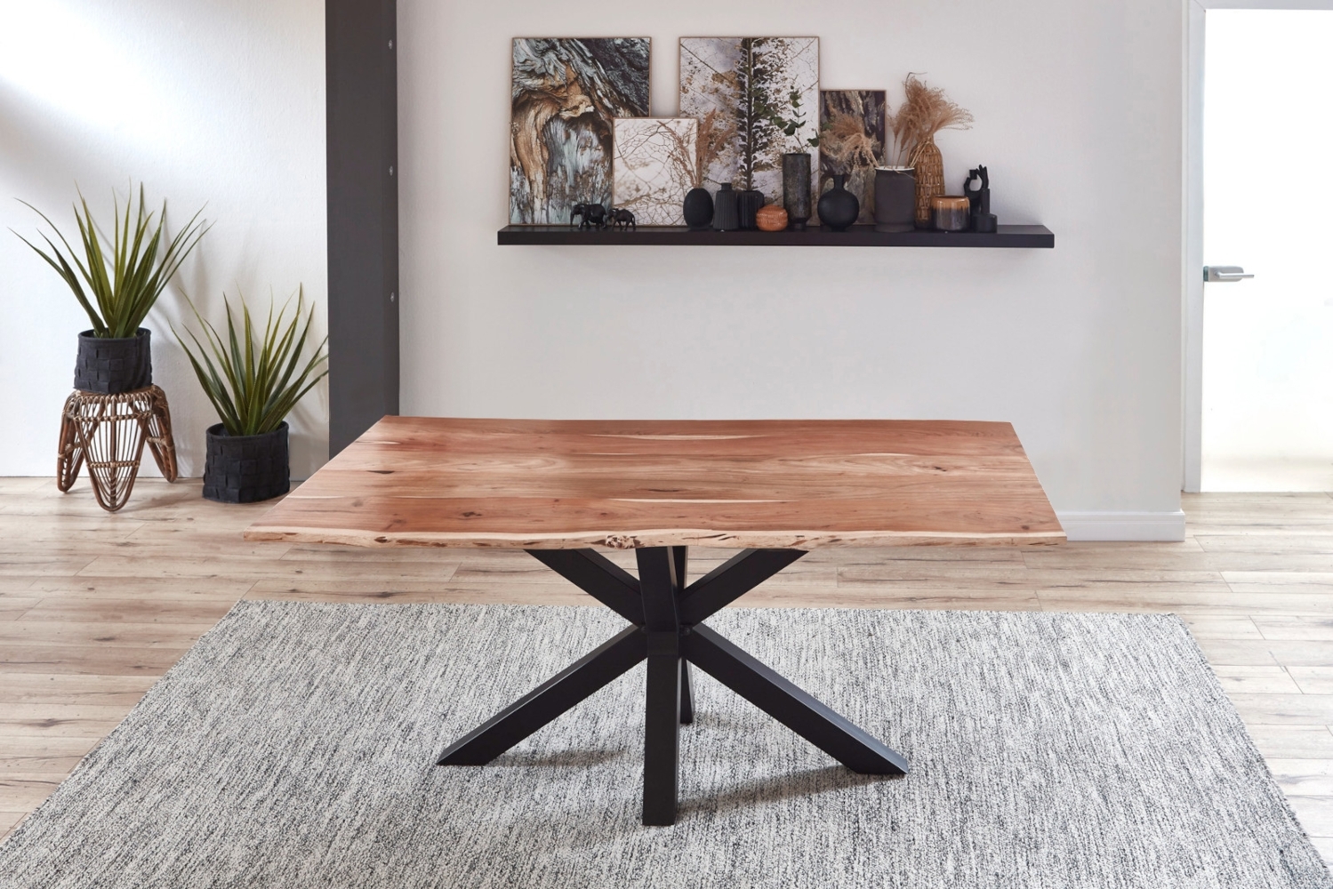 Esstisch Baumkante massiv Akazie natur 160 cm Spider-Gestell schwarz QUINCY 70296880 Bild 1