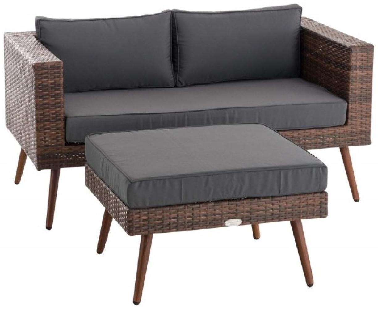 2er Sofa Molde mit Fußhocker Flachrattan braun-meliert 45 cm (Dunkelbraun) eisengrau Bild 1