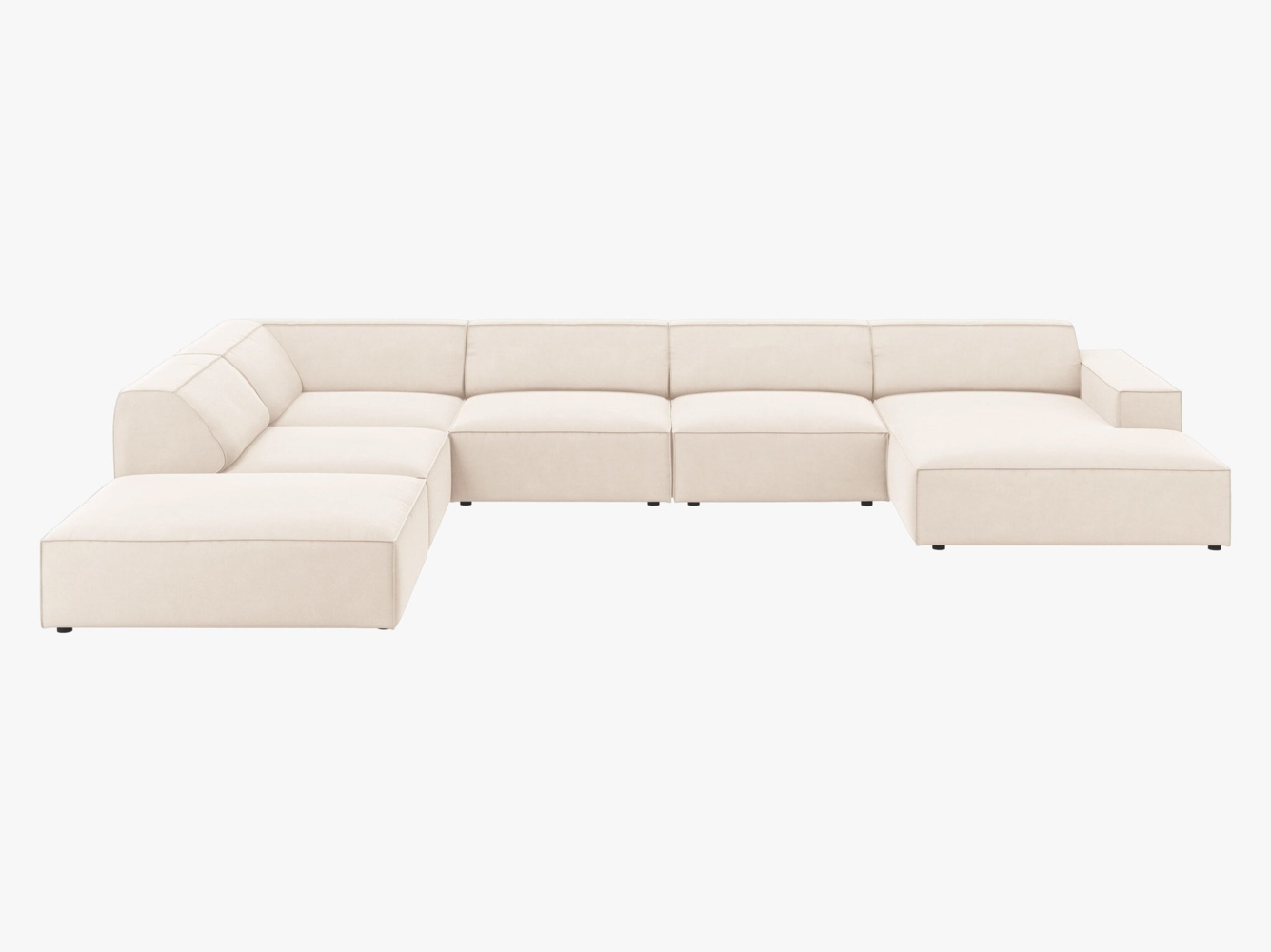Micadoni 7-Sitzer Samtstoff Panorama Ecke links Sofa Jodie | Beinfarbe Black Plastic, Helles Beige Bild 1