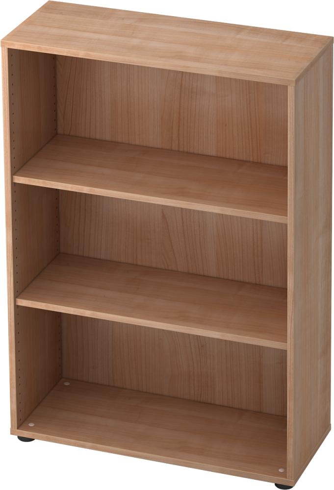 bümö Regal Nussbaum, Standregal aus Holz für 3 Ordnerhöhen - Bücherregal klein 80 cm breit, Aktenregal für Ordner & Bücher, kleines Büroregal, Holzregal, Ordnerregal, Buchregal Dachschräge, 4500-N Bild 1