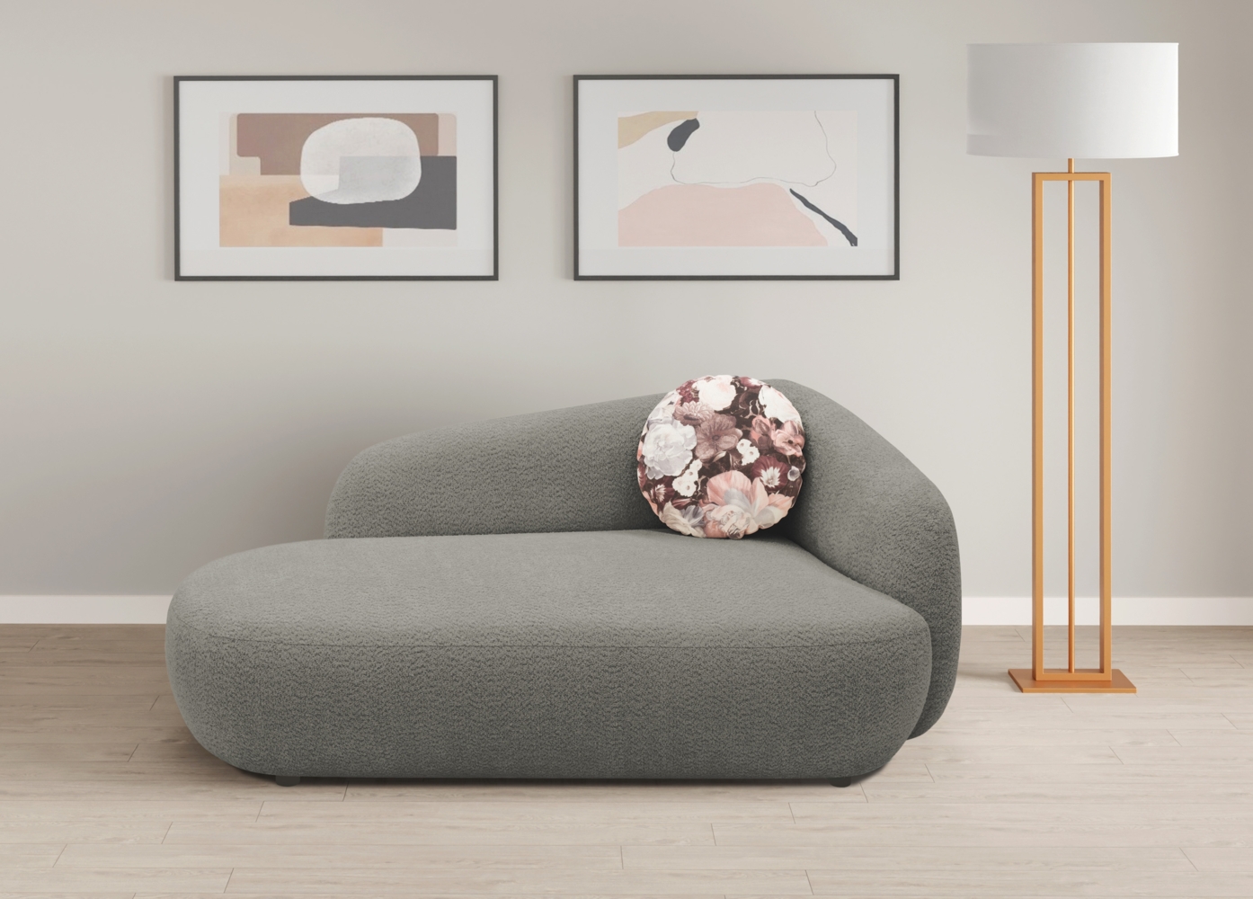 DOMO. collection Recamiere 700013, Liege mit Zierkissen, oval, Füße mit Filzgleitern, Chaiselongue, Sofa, Polstergarnitur, 183 x 105 x 75 (BxTxH), grau Bild 1