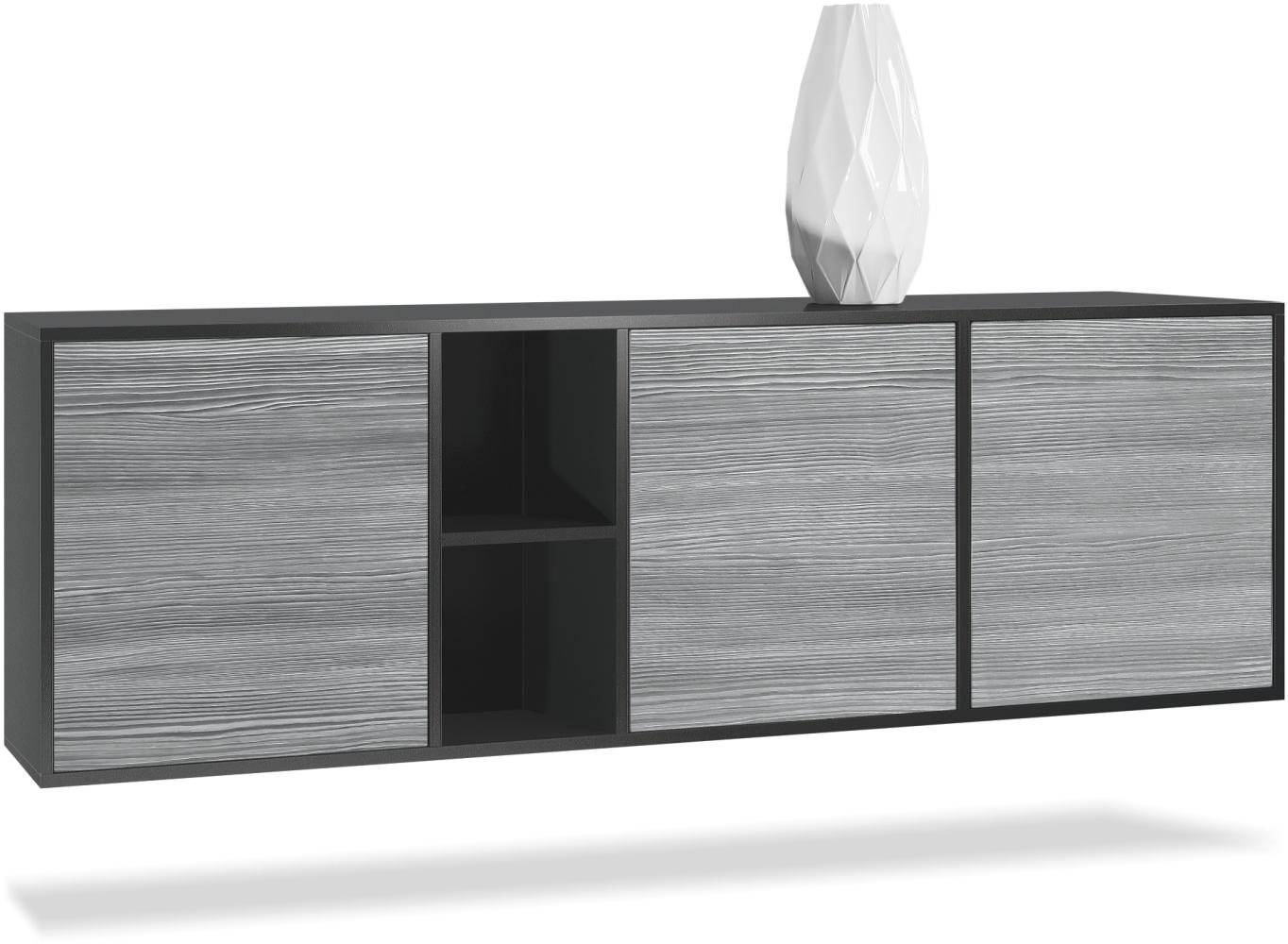 Vladon Kommode Cuba - Schwarz matt/Avola-Anthrazit - Modernes Sideboard für Ihr Wohnbereich - (BxHxT) 182 x 53 x 35 cm Bild 1