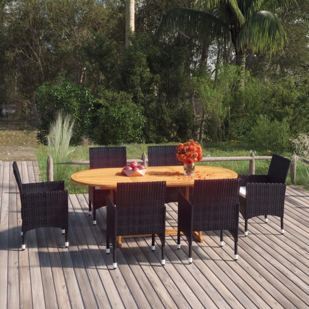 vidaXL 7-tlg. Garten-Essgruppe Poly Rattan Schwarz 3070751 Bild 1