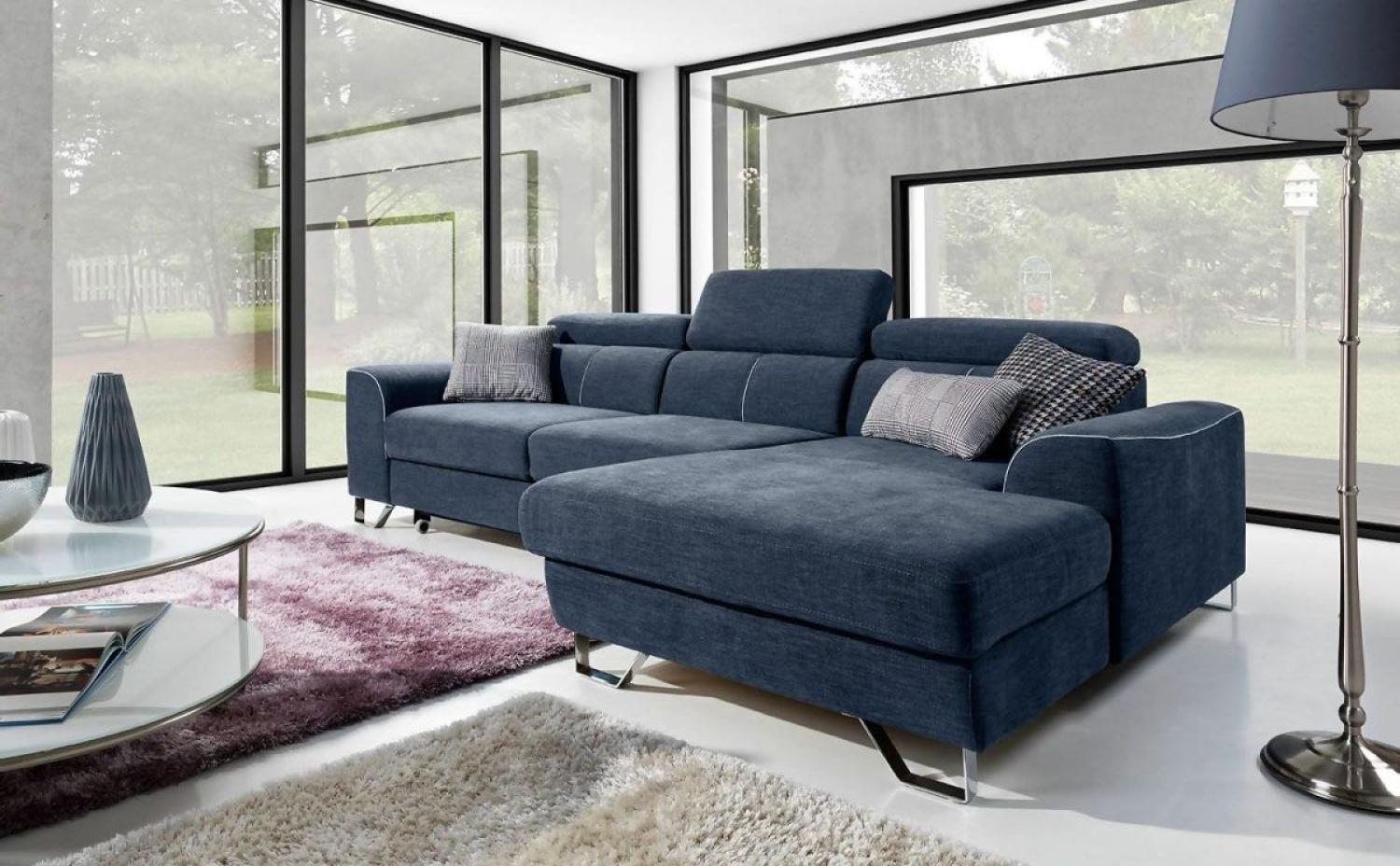 Ecksofa Schlafsofa PAZZO Polyesterstoff Blau Ottomane Rechts Bild 1