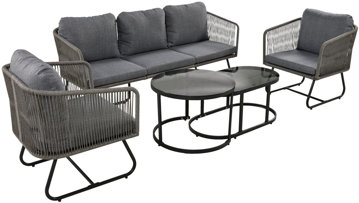 Merax Garten-Lounge-Set mit Rahmen aus verzinktem Eisen, 5er-Set, Grau Bild 1