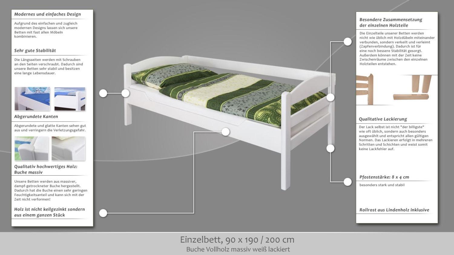 Steiner Einzelbett 'Easy Premium Line K1/n/s' weiß, 90x190 cm Bild 1