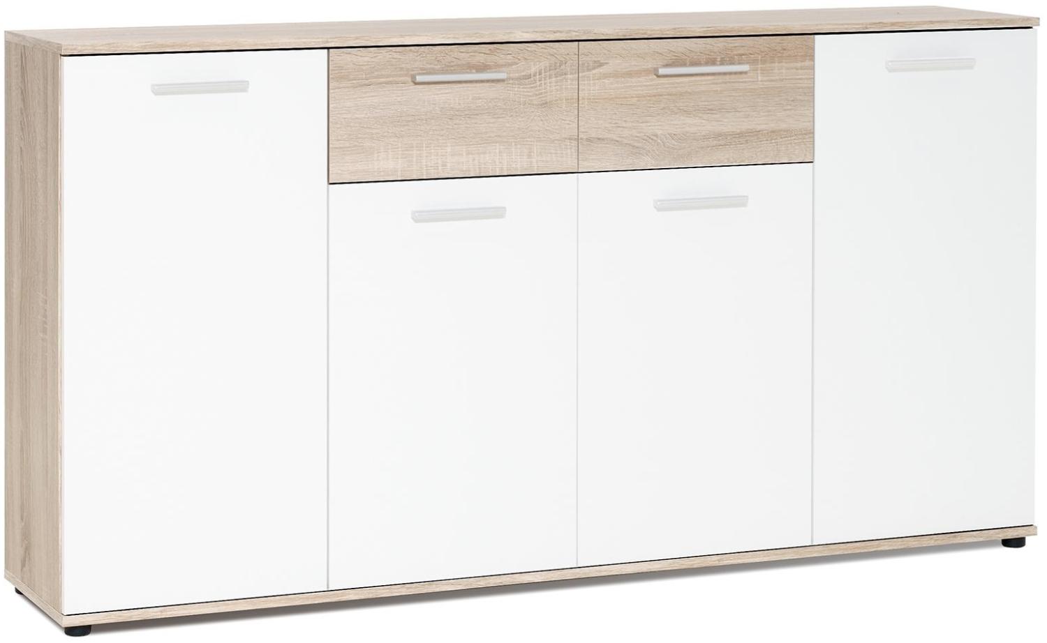 Möbelando 'Jacklin II' Sideboard, Spanplatte, 160 x 35 x 85 cm, Weiß / Sonoma Eiche Bild 1