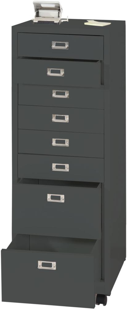 Rollcontainer HWC-L49, Schubladenschrank Stahlschrank Aktenschrank, Metall 115x40x41cm 8 Schubladen ~ dunkelgrau Bild 1