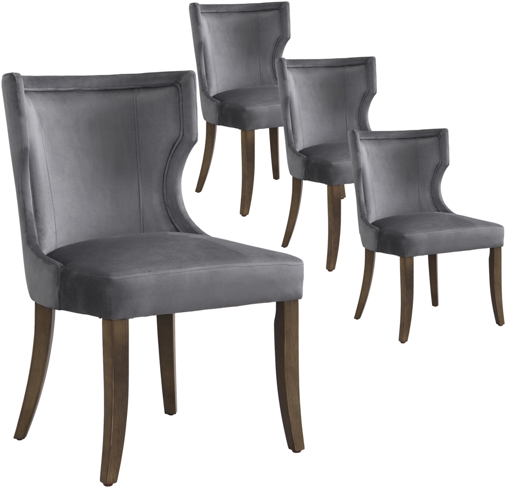Merax Esszimmerstuhl aus Samt, 4er-Set mit Beinen aus Massivholz, dickes Kissen, verstellbare Beine, Schlafzimmerstuhl, Küchenstuhl, Wohnzimmer-Loungesessel, Grau Bild 1
