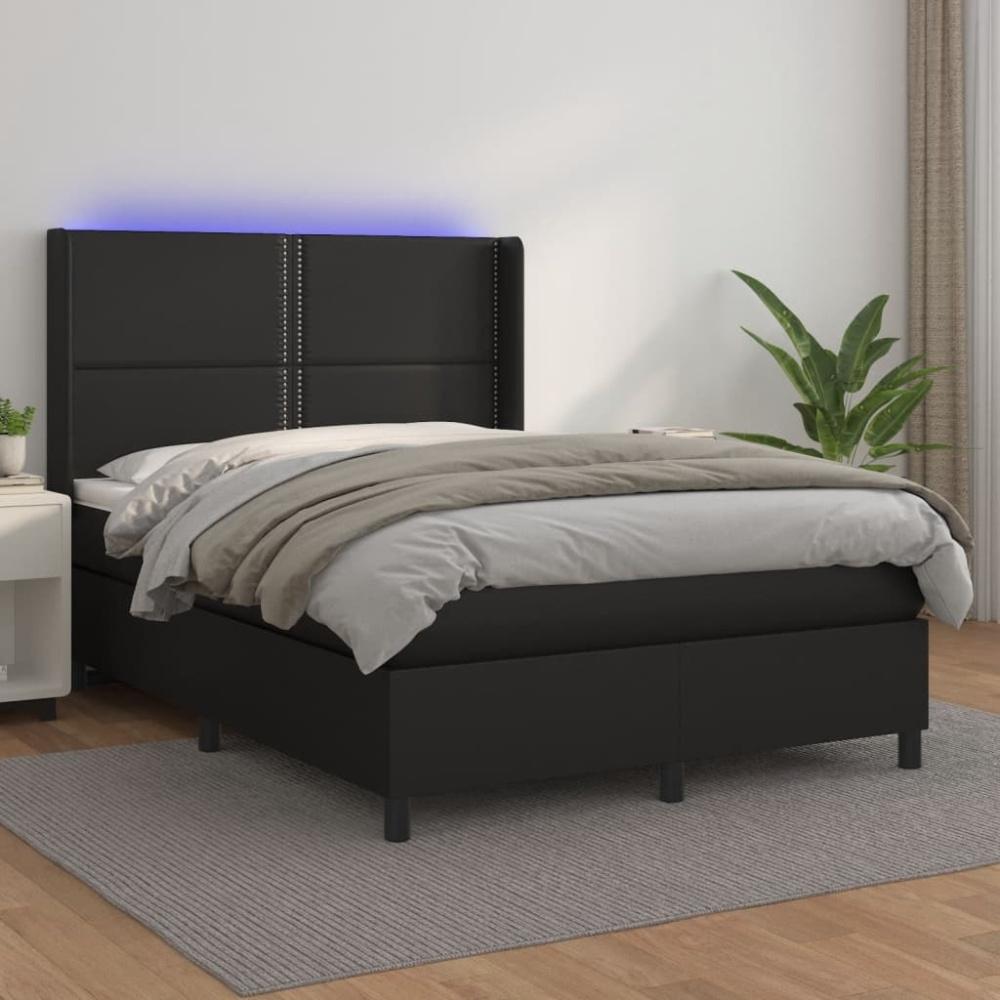 vidaXL Boxspringbett mit Matratze & LED Schwarz 140x190 cm Kunstleder 3139319 Bild 1