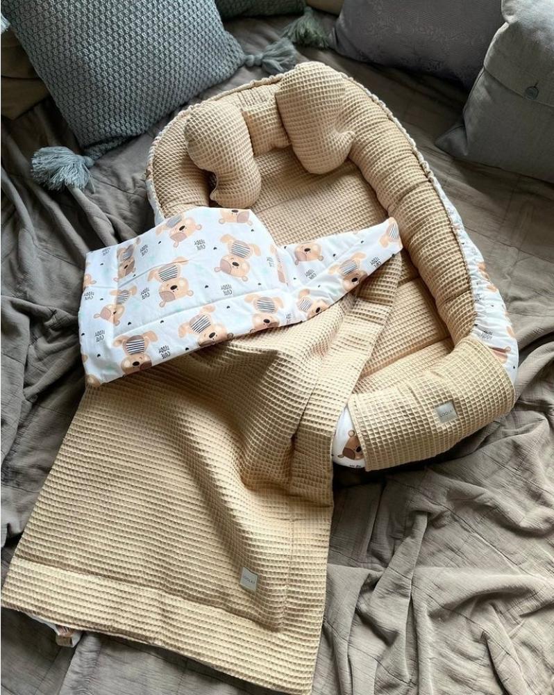 Loolay Bettnestchen TAUPE WAFFELPIQUE Braun TEDDY Baumwolle BABYNEST Babykokon Kokon, (Neugeborene Babyaustattung Reisebett Nestchen SOLO/ o. in Geschenk SETS, 3-tlg, 4 Jahreszeiten ATMUNGSAKTIVER TAUPE WAFFEL), 100% Europäische Stoffe und Kleinserien-... Bild 1