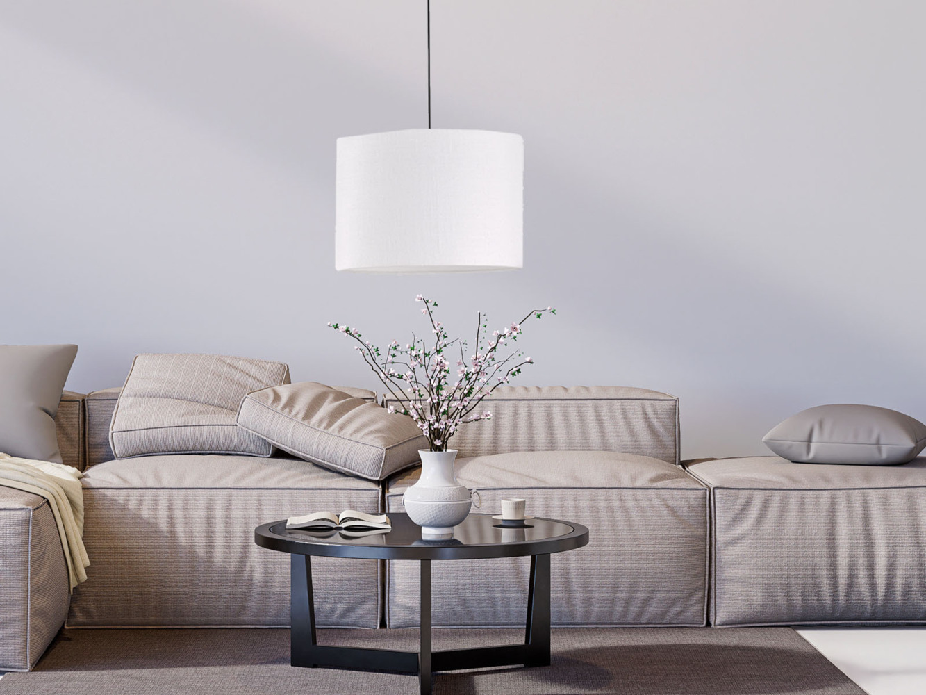 LED Hängelampe mit Lampenschirm Leinen Weiß, Ø 30cm Bild 1